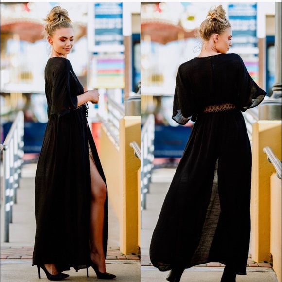 Ivory Crochet Waist Kimono Duster - Picture 2 of 5